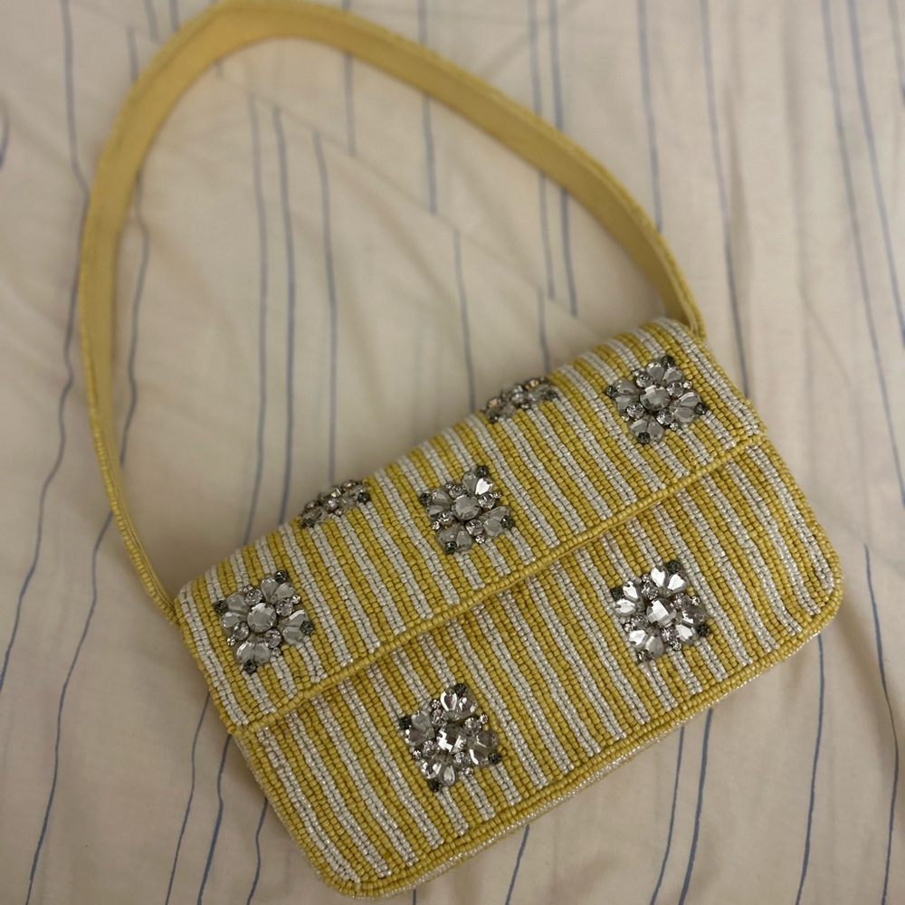 Yellow Beaded Handbag with Crystal Accents